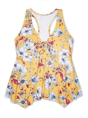 Plus Size 24 Swimwear Kona Sol Yellow Red Floral Tankini Swim Top Rackerback
